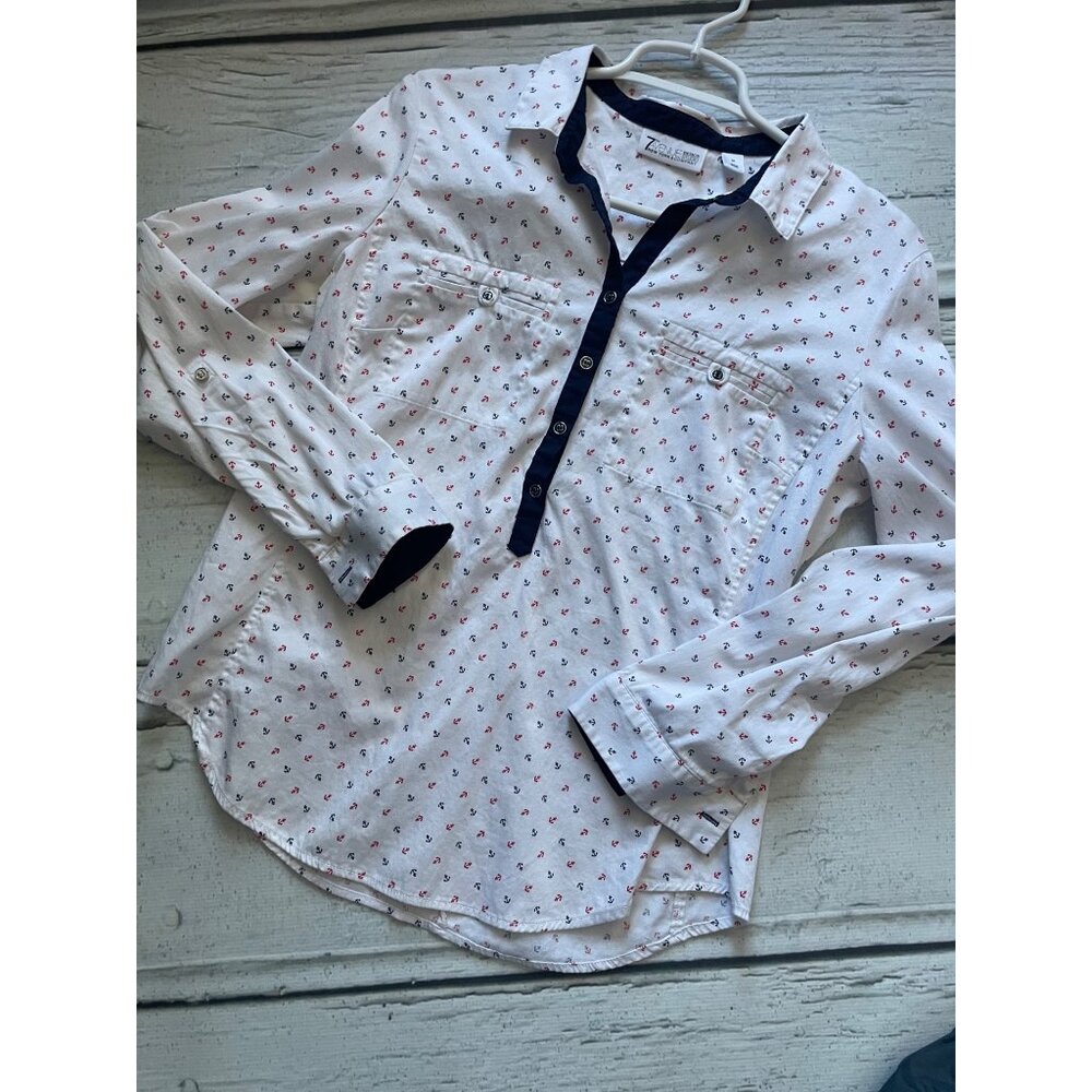 Women’s nautical print dress shirt